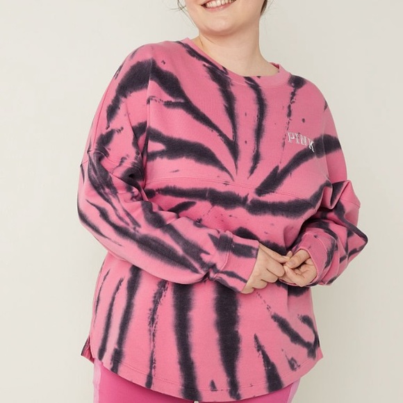 Vs Victorias Secret Pink Varsity Crew Sweater Jacket Top Dahlia Print S - Picture 3 of 8